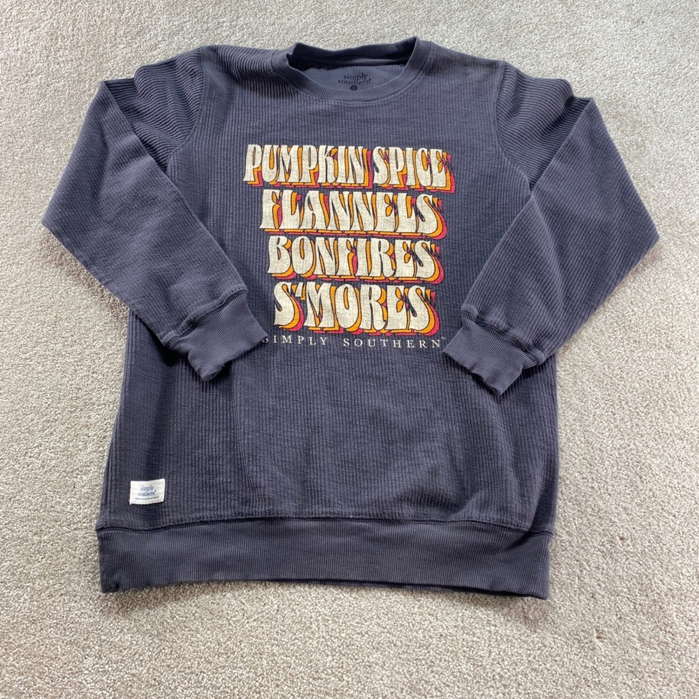 Simply Southern‎ Pullover Womens Small Gray Fall Graphic Waffle Knit Thermal Top